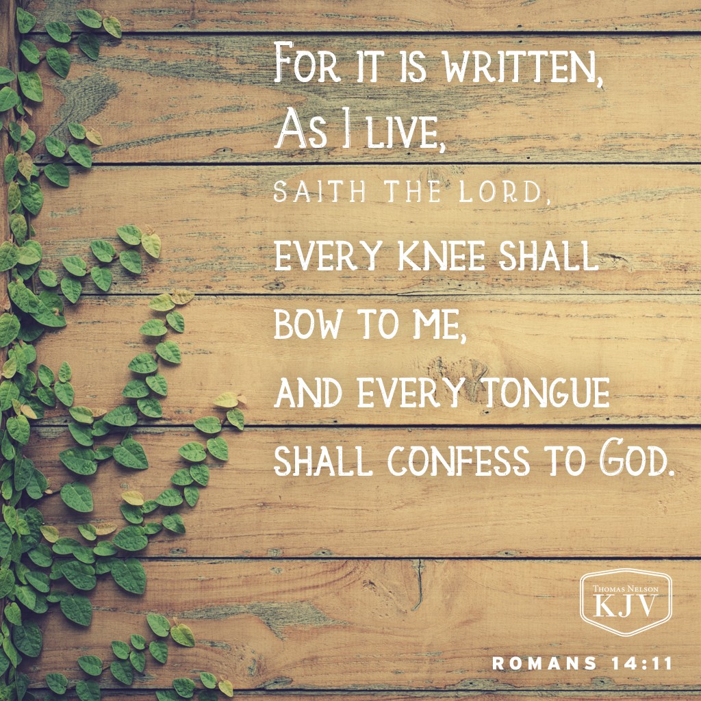 11 For it is written, As I live, saith the Lord, every knee shall bow to me, and every tongue shall confess to God. Romans 14:11