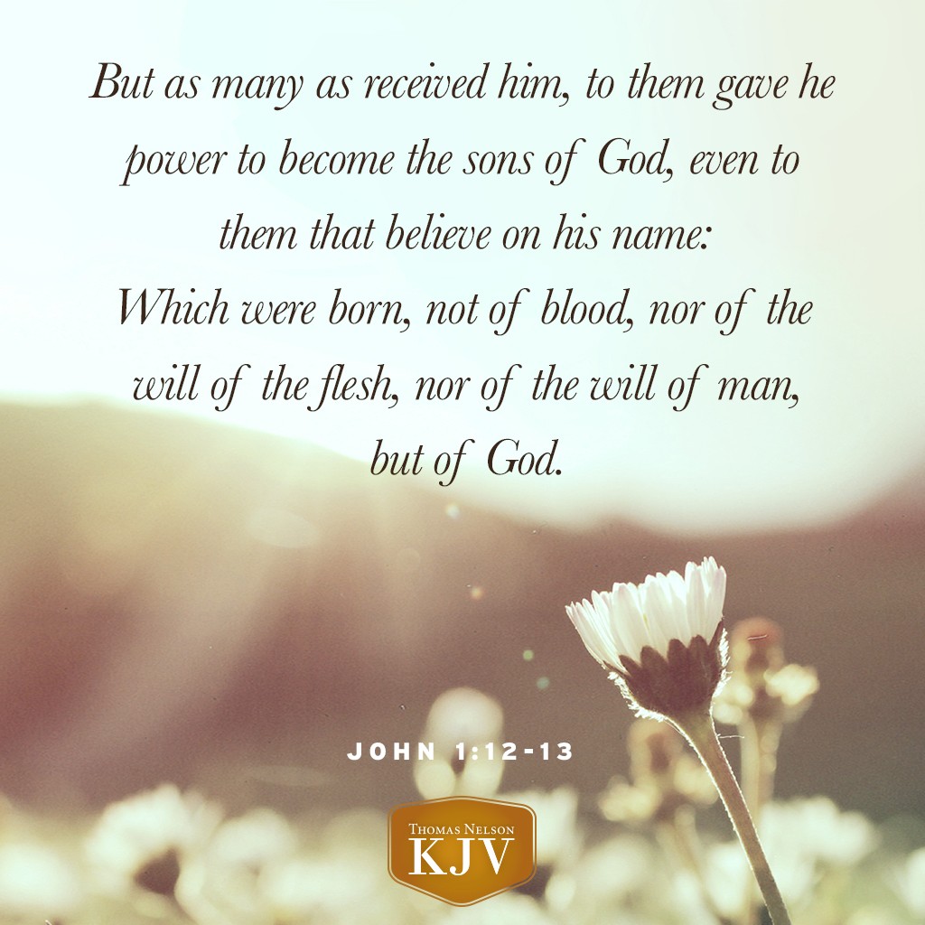 12 But as many as received him, to them gave he power to become the sons of God, even to them that believe on his name:

13 Which were born, not of blood, nor of the will of the flesh, nor of the will of man, but of God. John 1:12-13
