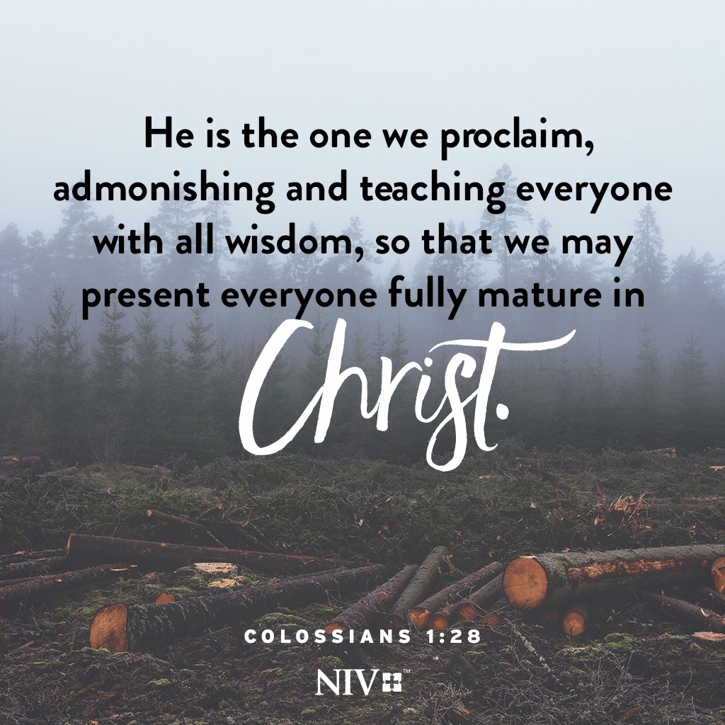 28 He is the one we proclaim, admonishing and teaching everyone with all wisdom, so that we may present everyone fully mature in Christ. Colossians 1:28