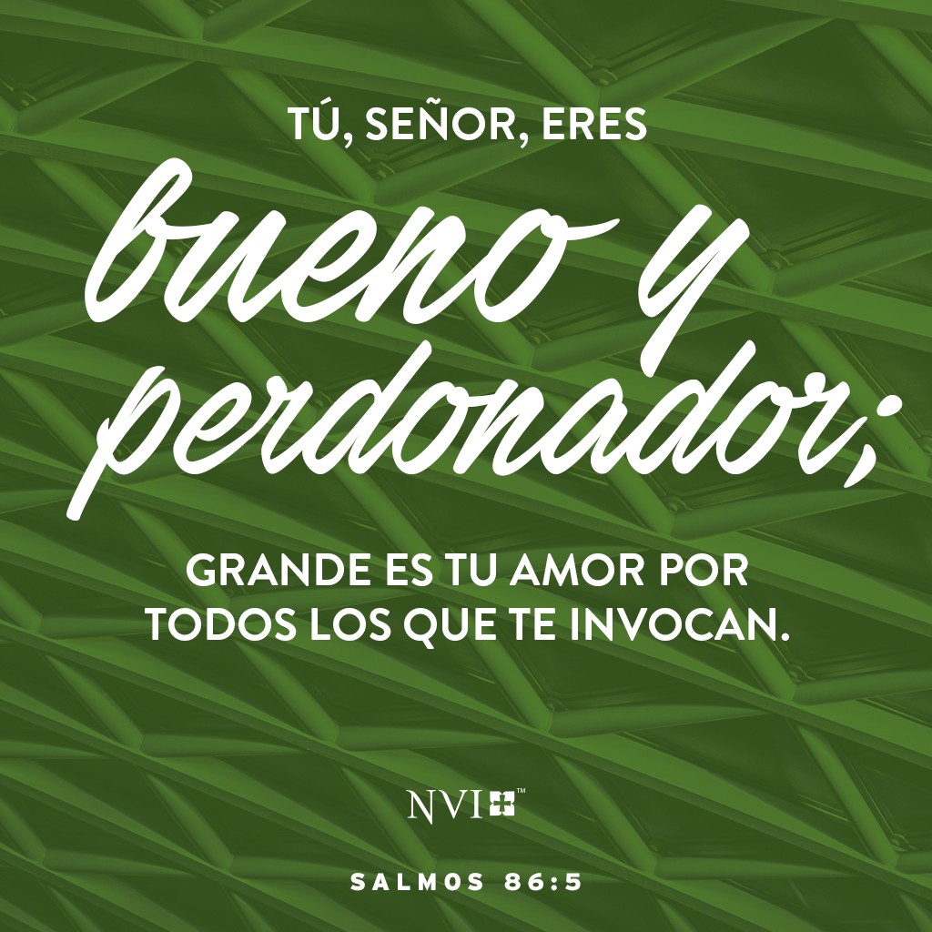 Tú, Señor, eres bueno y perdonador;
    grande es tu amor por todos los que te invocan. Salmos 86:5