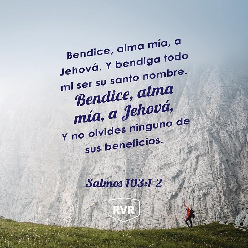 Salmos 103 : 1-2 Bendice, alma mía, a Jehová, Y bendiga todo mi ser su  santo nombre. Bendice, alma mía, a Jehová, Y no olvides ninguno…